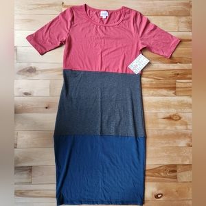 Three tone Lularoe Julia dress pink gray blue